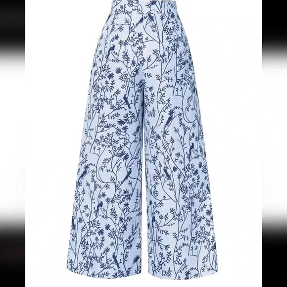 Floral Print Elastic Waist Zipper Loose Casual Wide Leg Pants Beach - Picture 3 of 7